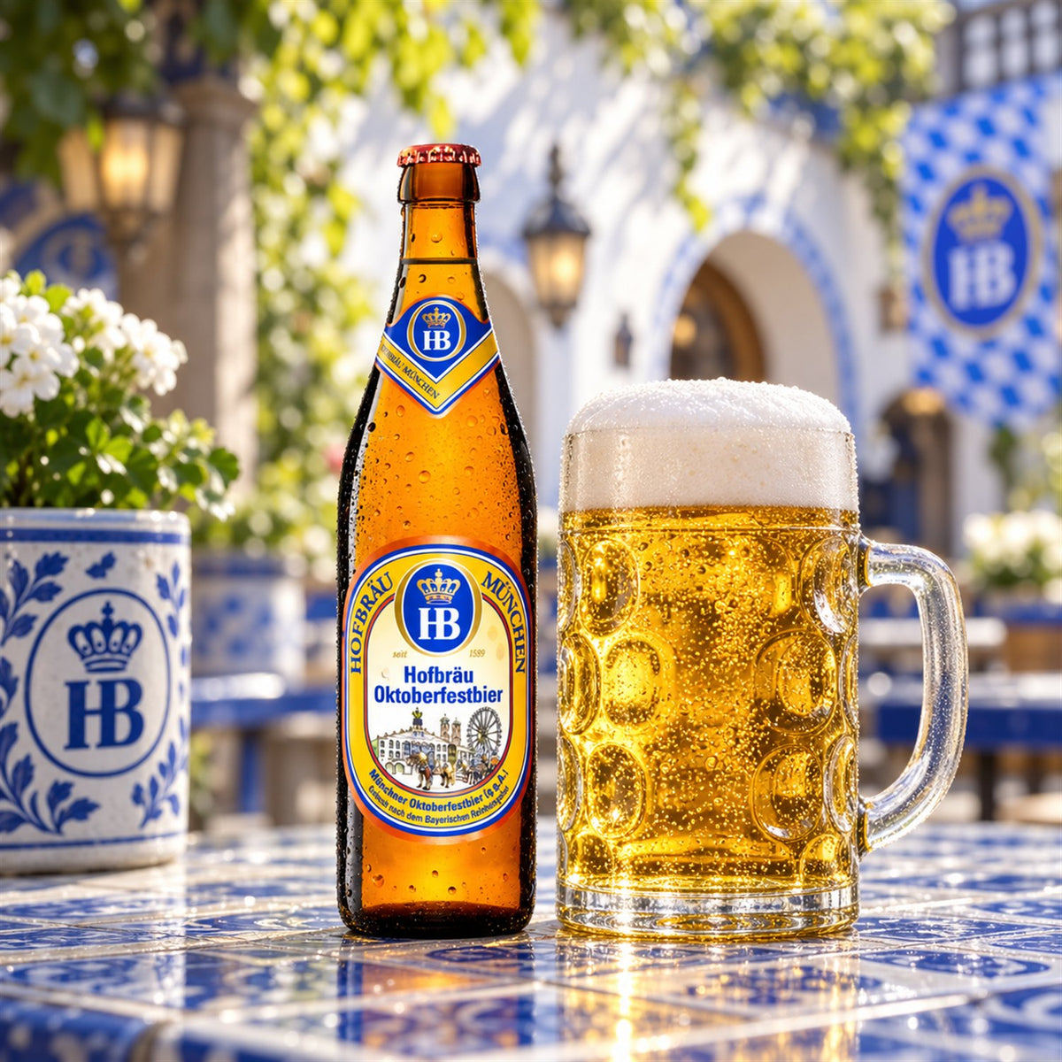 HB Oktoberfest: bebida servida en vaso junto a su envase