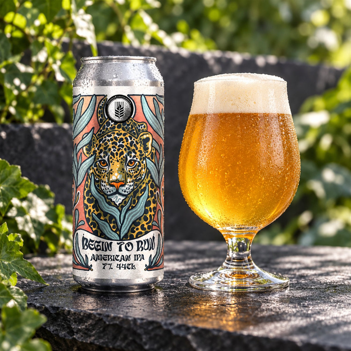 Espiga Begin To Run: bebida servida en vaso junto a su envase