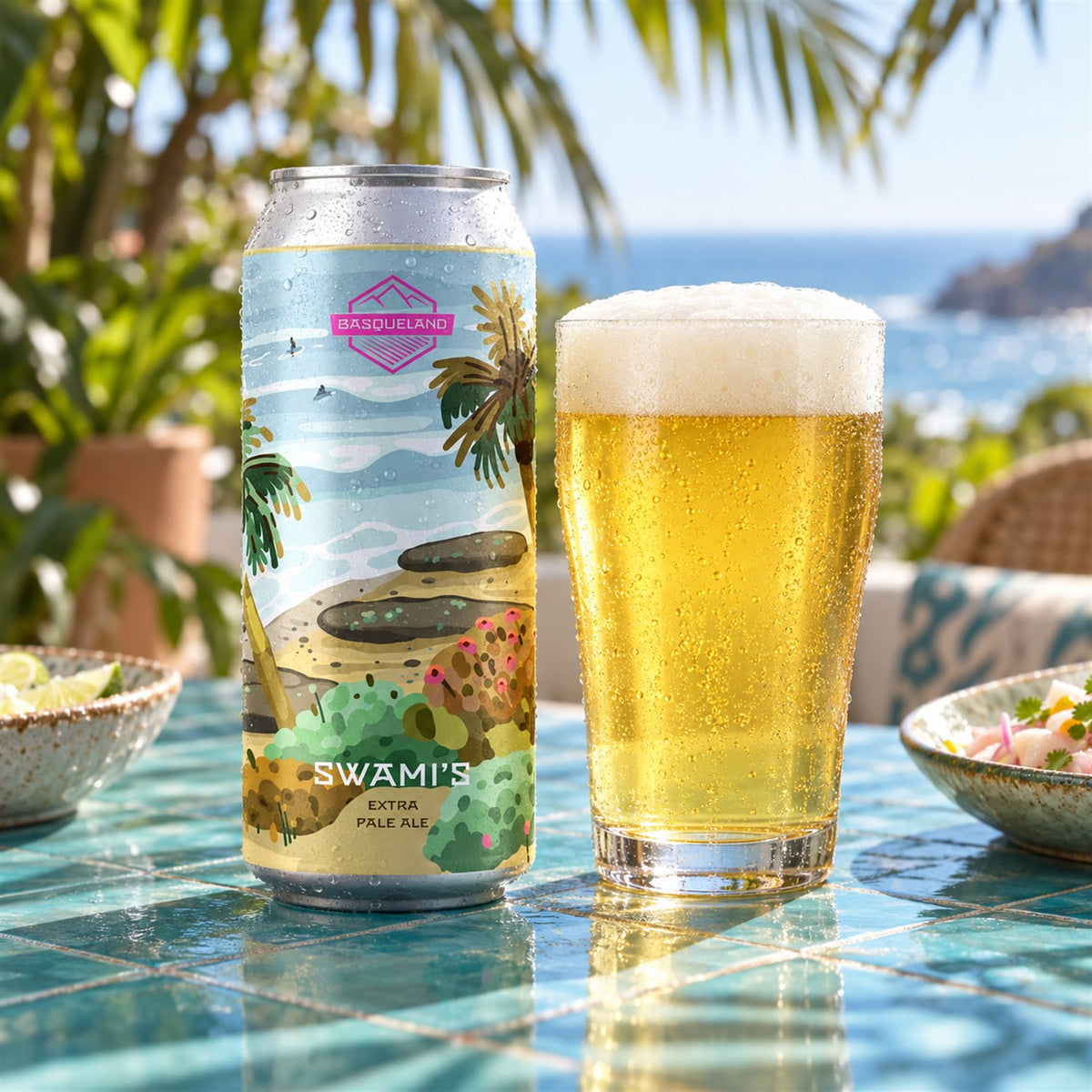 Basqueland Swamis: bebida servida en vaso junto a su envase