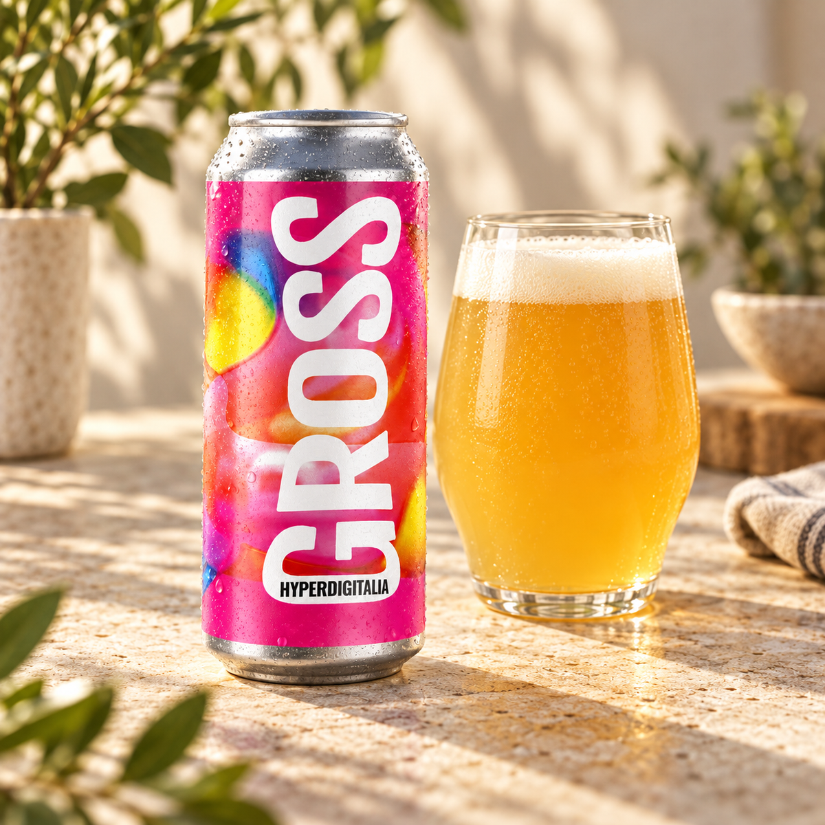 GROSS Hyperdigitalia: cerveza servida junto a la lata