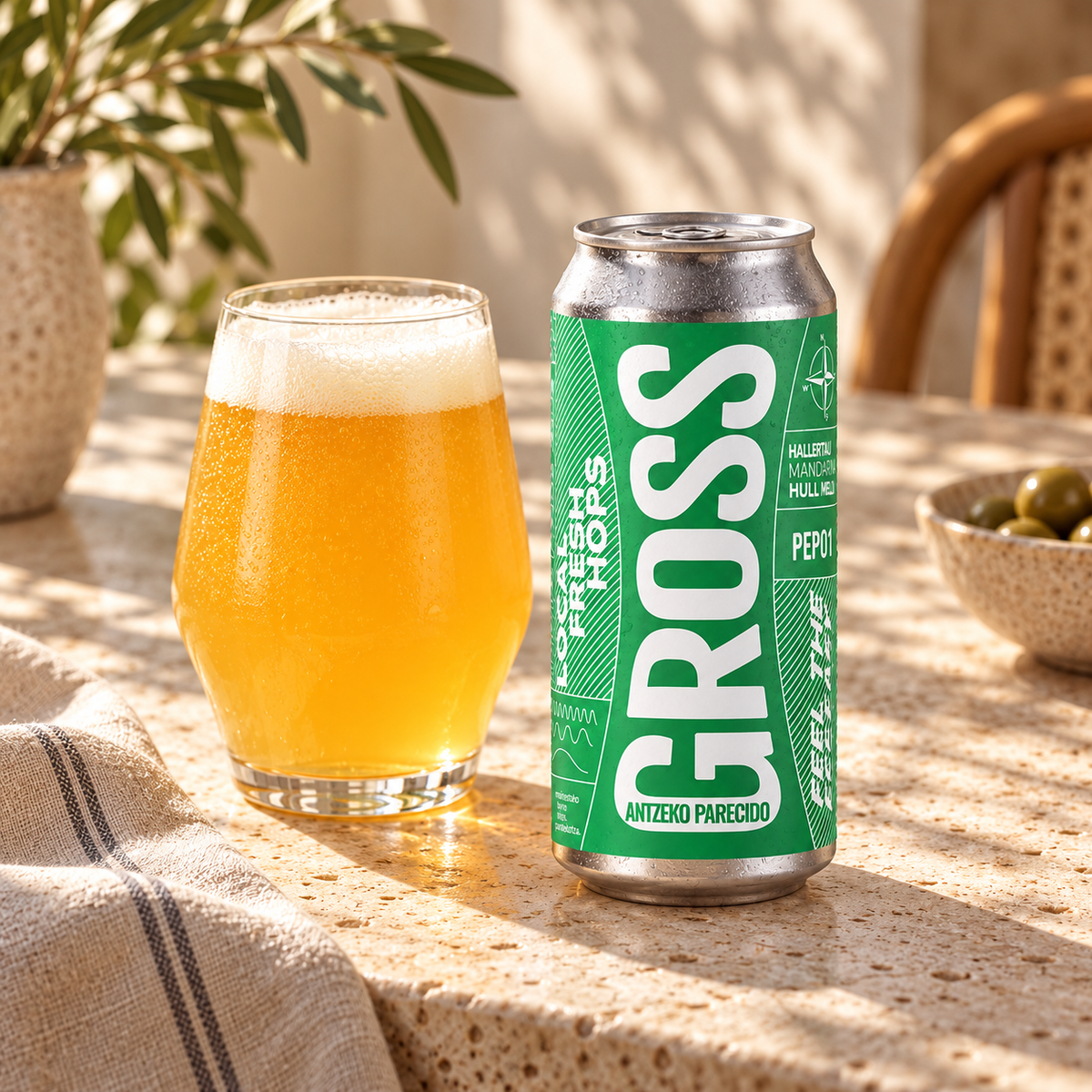 GROSS Antzeko Parecido: cerveza servida junto a la lata