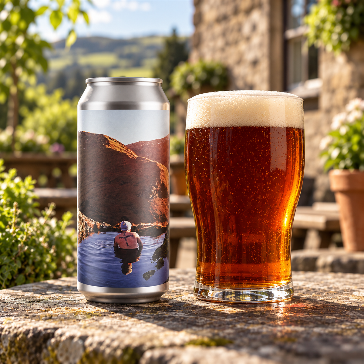 Northern Monk Northern Pilgrimage: lata junto a cerveza servida en ambiente