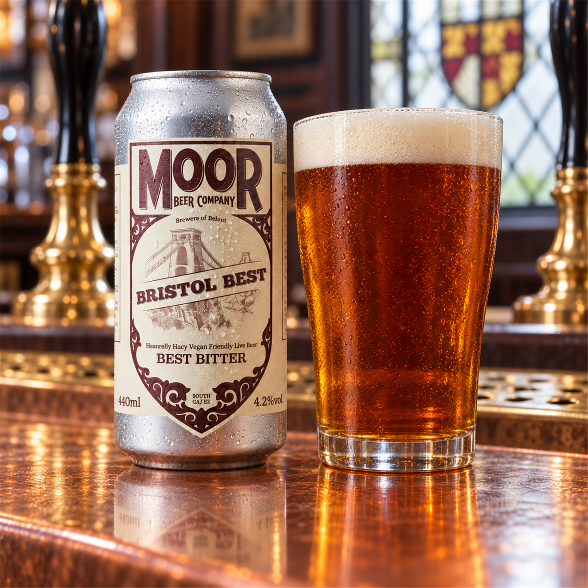 Moor Bristol Best: bebida servida en vaso junto a su envase