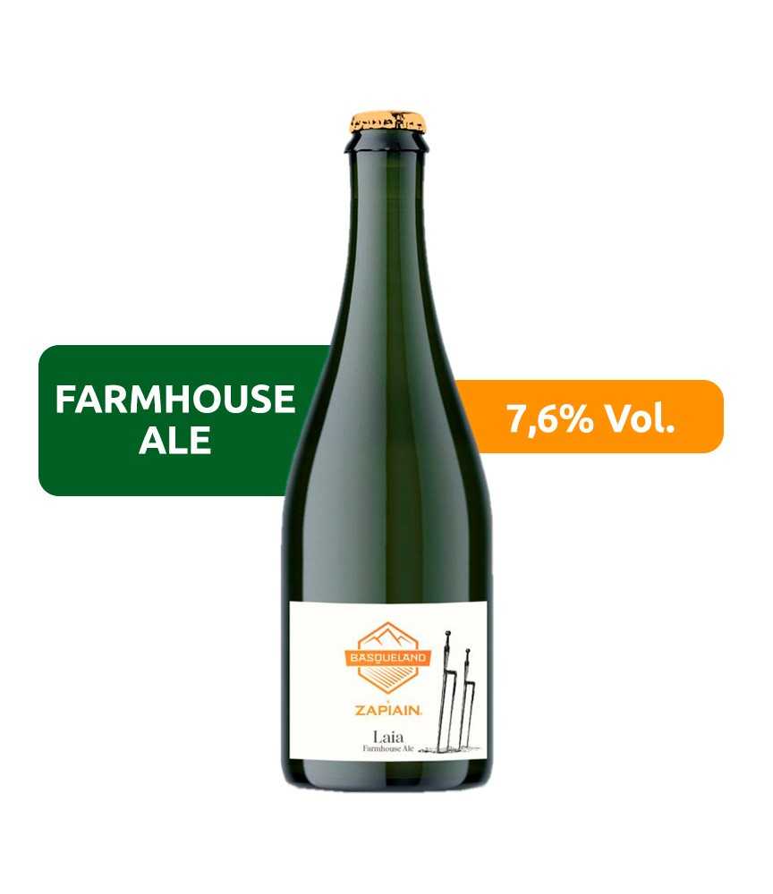 Cerveza Basqueland Laia, estilo Farmhouse Ale, con 7,6% de alcohol.