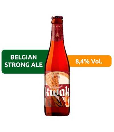 Cerveza Kwak, de estilo Belgian Strong Ale, con 8,4% de alcohol.