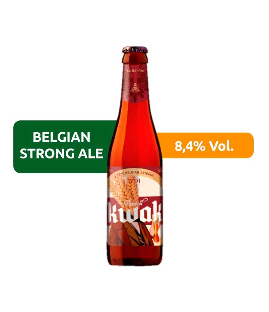 Cerveza Kwak, de estilo Belgian Strong Ale, con 8,4% de alcohol.