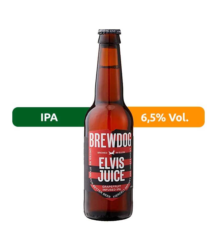 Cerveza BrewDog Elvis Juice, estilo IPA con un 6,5% de alcohol.
