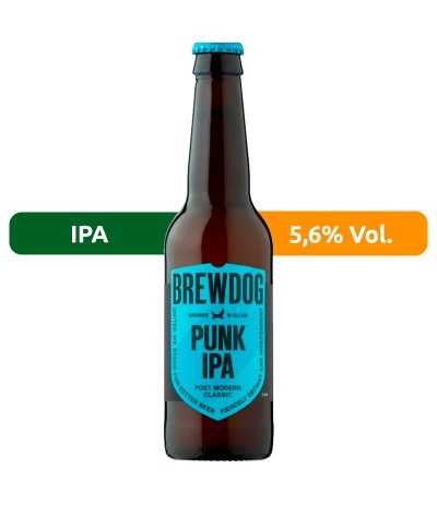 Cerveza BrewDog Punk IPA, estilo IPA, con un 5,6% de alcohol.