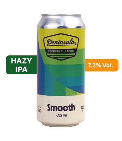 Península Smooth es una cerveza de Madrid estilo Hazy IPA con 7,2% de alcohol. Lata de 44cl