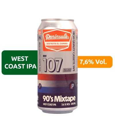 Cerveza 90's Mixtape de la cervecería Península. West Coast IPA de 7'6% Vol.