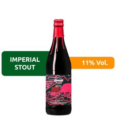 Cerveza Basqueland Scarlet, estilo Imperial Stout, con un 11% de alcohol.