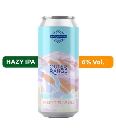 Cerveza Basqueland Mont Blanc, elaborada en colaboración con Outer Range, estilo Hazy IPA de 6% de alcohol.