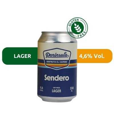 Cerveza Sendero de Península. Cerveza de estilo Lager sin gluten, con un 4,6% de alcohol.