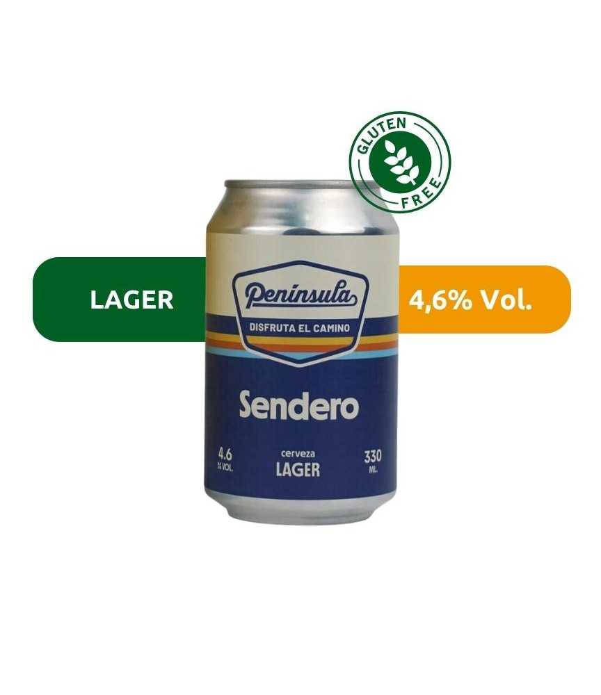 Cerveza Sendero de Península. Cerveza de estilo Lager sin gluten, con un 4,6% de alcohol.
