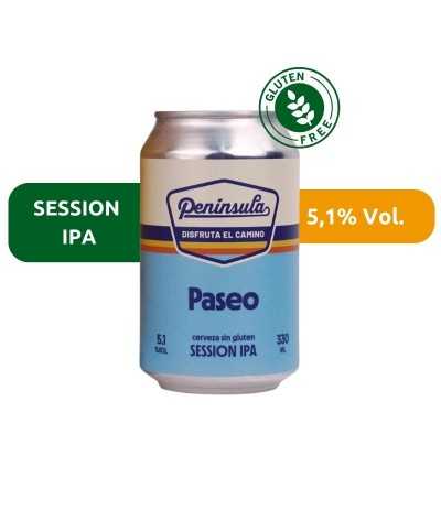 Cerveza Península Paseo de Península, de estilo Session IPA sin gluten, con un 5,1% de alcohol.