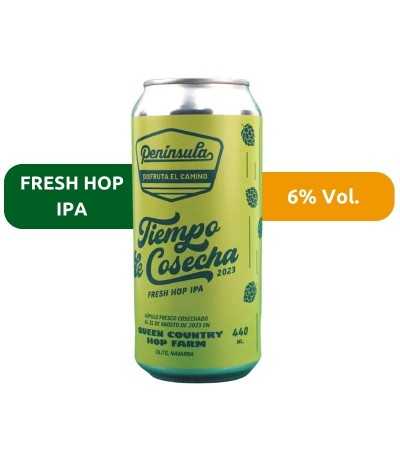 Cerveza Tiempo de Cosecha, de Península. Estilo Fresh Hop IPA / Harvest IPA con un 6% de alcohol.