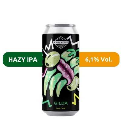 Cerveza Gilda de Basqueland. De estilo Hazy IPA y con un 6,1% de alcohol.