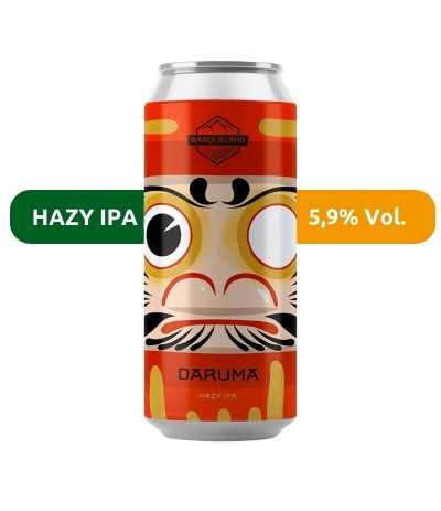 Cerveza Daruma de Basqueland, de estilo Hazy IPA con un 5,9% de alcohol.