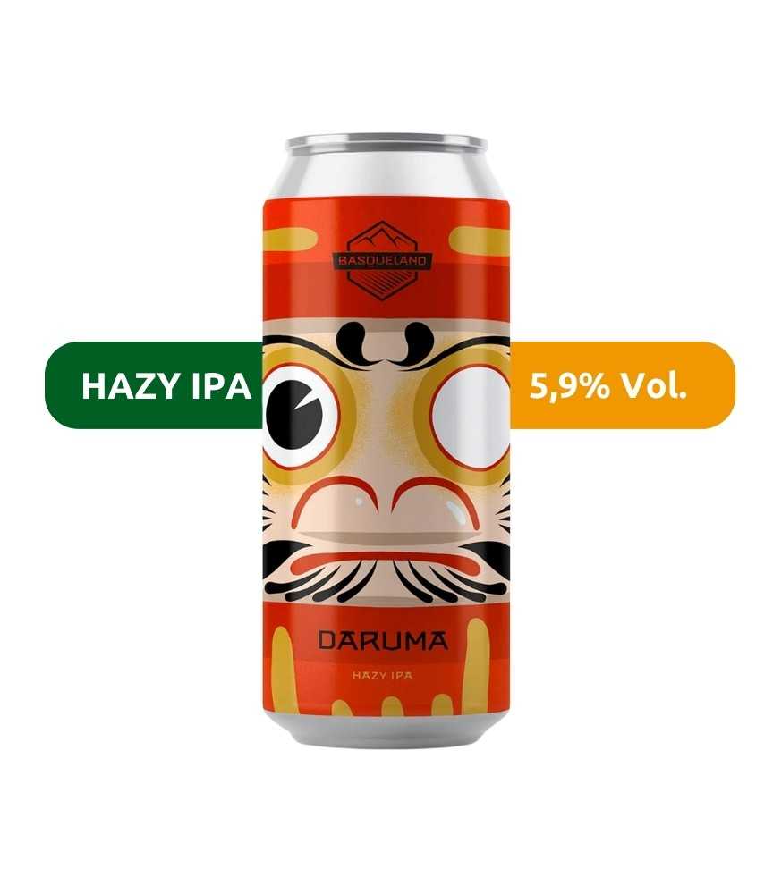 Cerveza Daruma de Basqueland, de estilo Hazy IPA con un 5,9% de alcohol.
