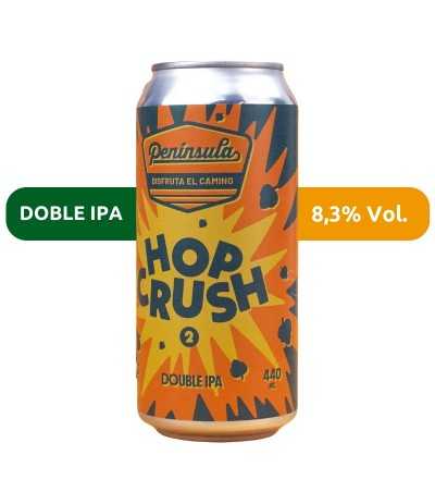 Cerveza Hop Crush 2 de Península, de estilo Doble IPA y con 8,3% de alcohol.
