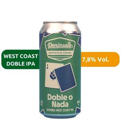 Cerveza Doble O Nada de Península, de estilo West Coast Doble IPA y con un 7,8% de alcohol.