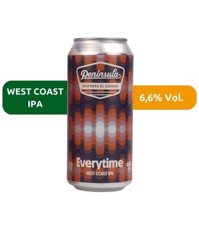 Cerveza Everytime de Península, de estilo West coast IPA y con un 6,6% de alcohol.