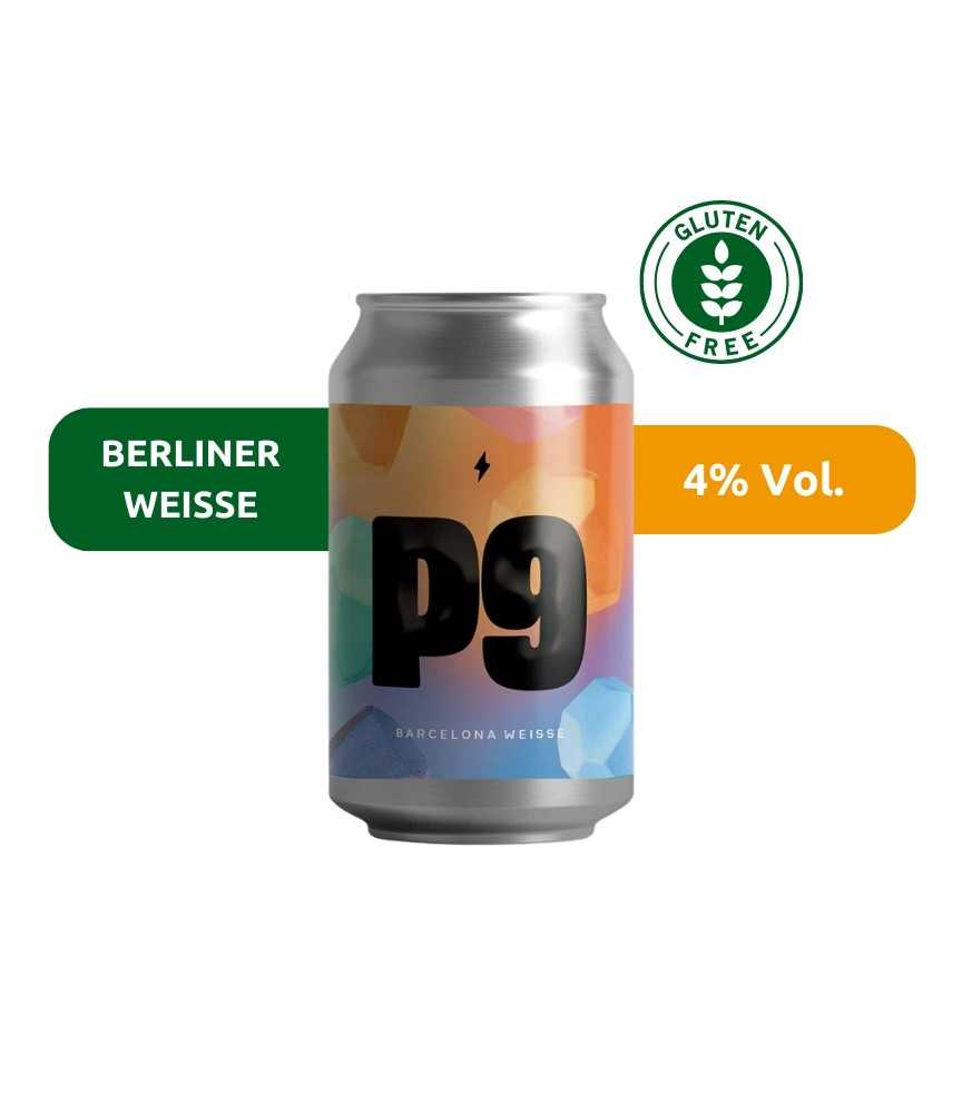 Cerveza P9 (Poblenou) de Garage, de estilo Berliner Weisse y con un 4% de alcohol. Gluten free.