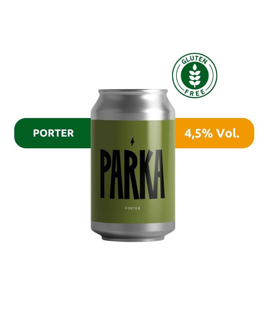 Cerveza Parka de Garage, de estilo Porter y con un 4,5% de alcohol. Gluten free.