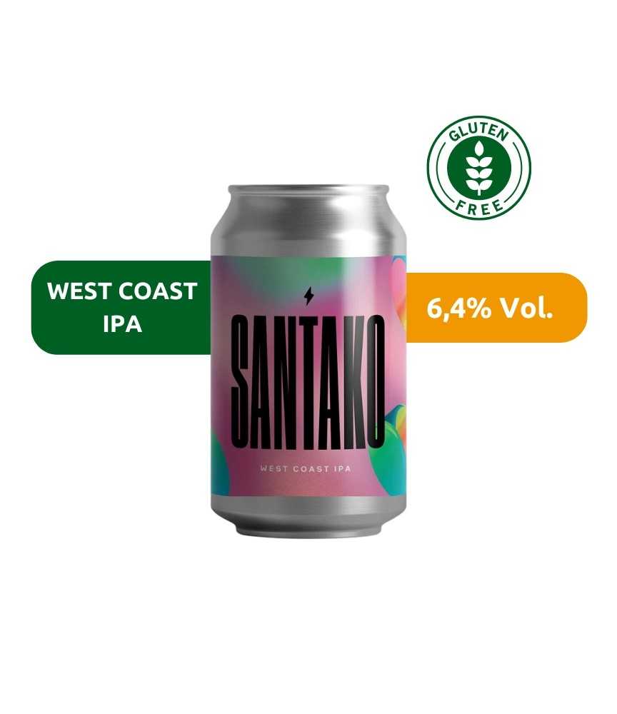 Cerveza Santako de Garage, de estilo West Coast IPA y con un 6,4% de alcohol. Gluten free.