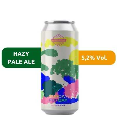 Cerveza Sunday Funday de Basqueland, de estilo Hazy Pale Ale y con un 5,2% de alcohol.