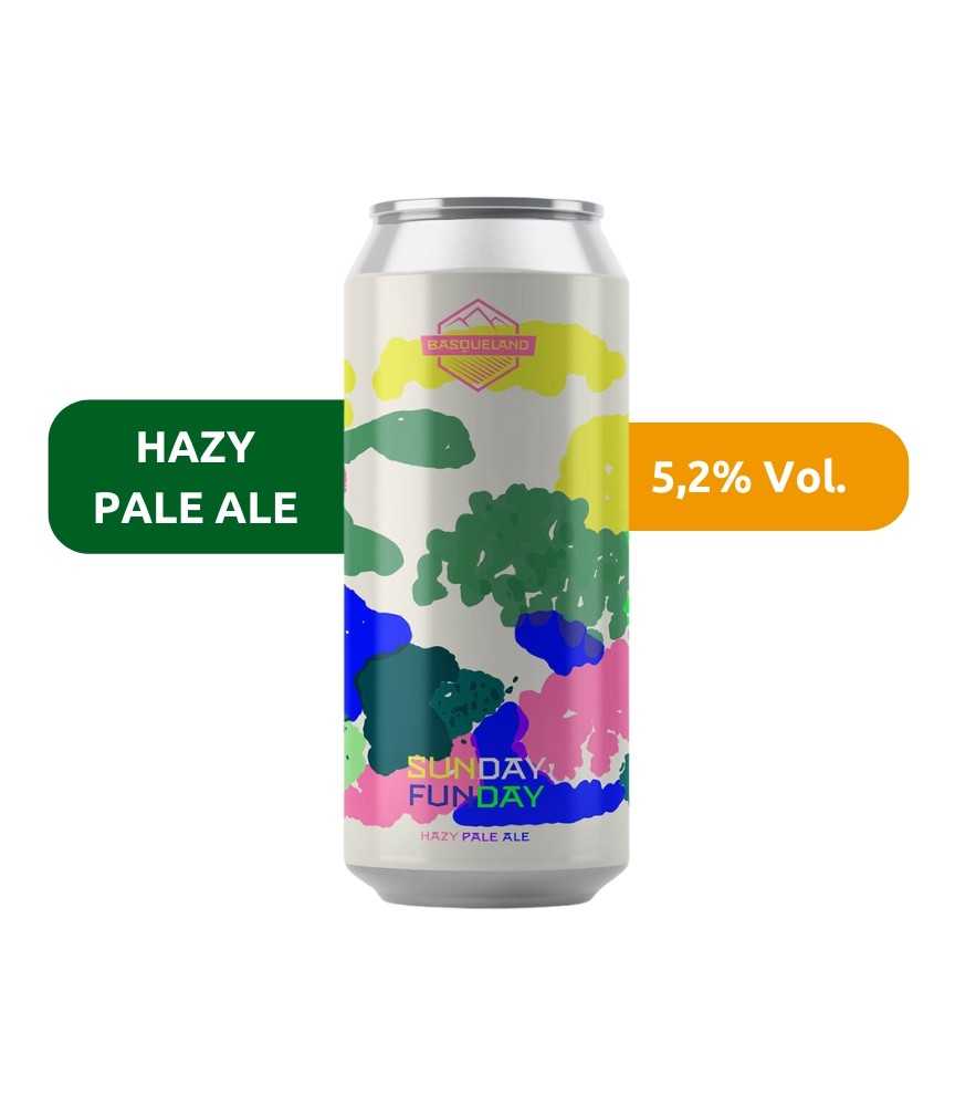 Cerveza Sunday Funday de Basqueland, de estilo Hazy Pale Ale y con un 5,2% de alcohol.