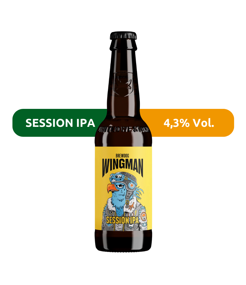 Cerveza BrewDog Wingman, estilo Session IPA, con un 4,5% de alcohol.