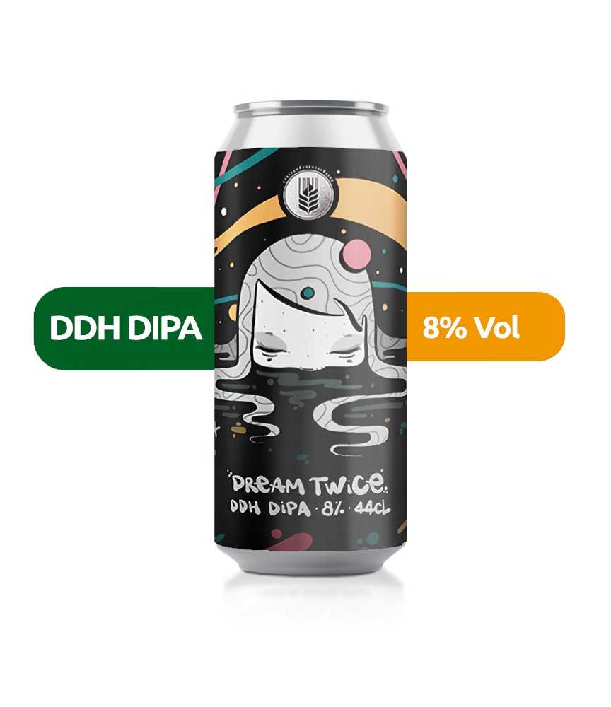 Cerveza Dream Twice de Espiga, de estilo DDH DIPA y con un 6,5% de alcohol.