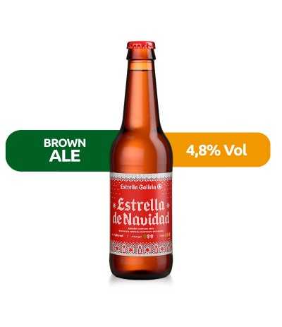 Cerveza de navidad Estrella Galicia, estilo Brown Ale con 4,8% de alcohol.