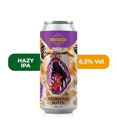 Cerveza Roaring Kitty de Basqueland, estilo Hazy IPA con 6,5% de alcohol