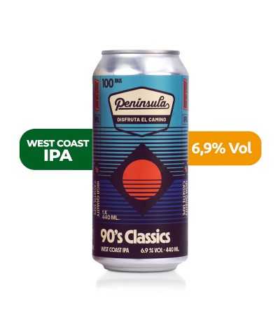 Cerveza 90's Classics de Península de estilo West Coast IPA, con un 6,9% de alcohol