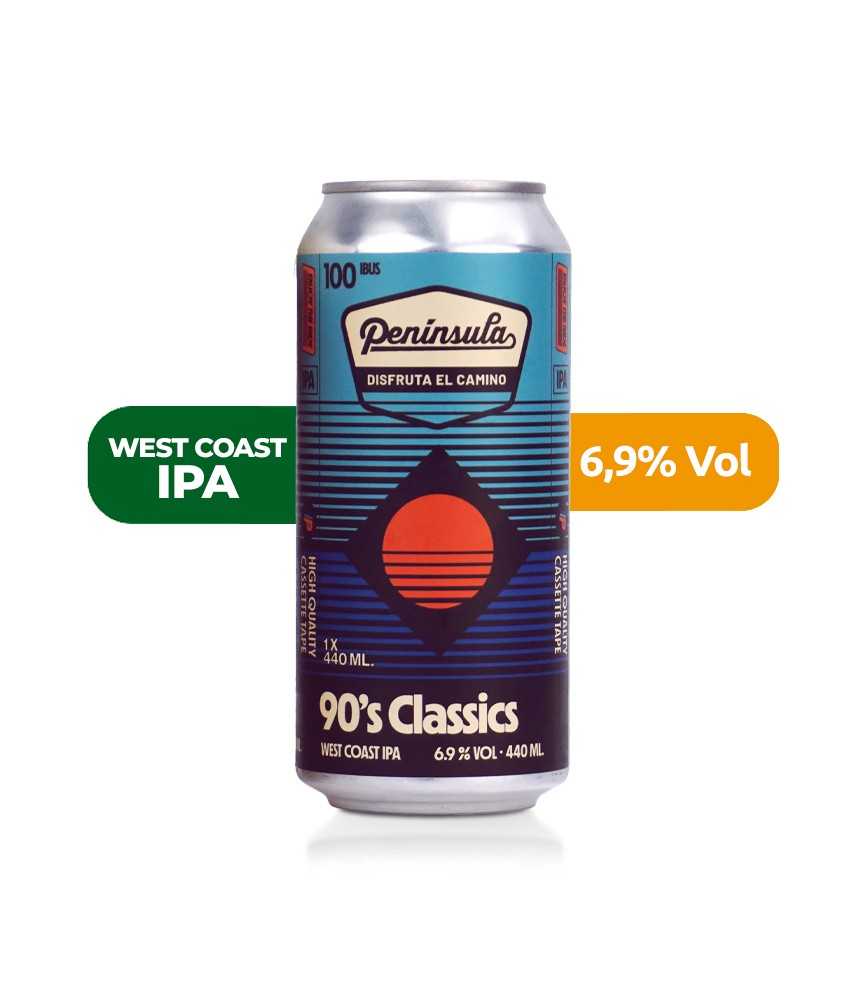 Cerveza 90's Classics de Península de estilo West Coast IPA, con un 6,9% de alcohol