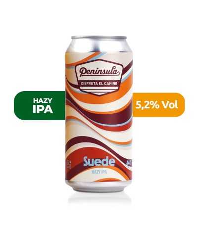 Cerveza Suede de Península de estilo Hazy IPA, con un 5,2% de alcohol