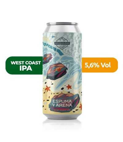 Cerveza Espuma y Arena de Basqueland, de estilo West Coast IPA y con un 5,6% de alcohol.