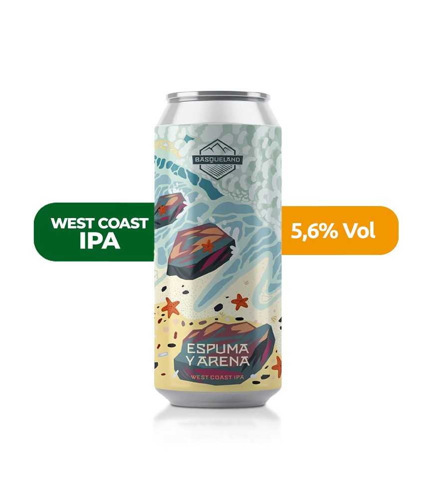 Cerveza Espuma y Arena de Basqueland, de estilo West Coast IPA y con un 5,6% de alcohol.