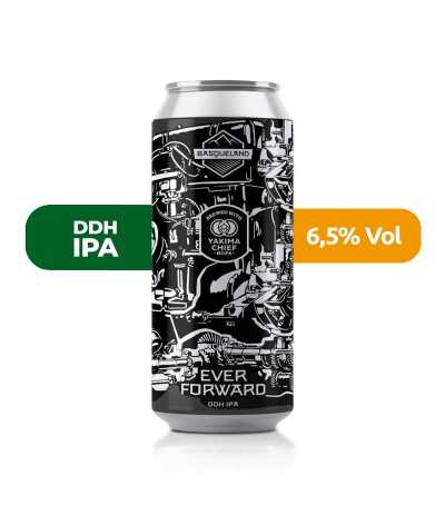 Cerveza Ever Forward de Basqueland, de estilo DDH IPA y con un 6,5% de alcohol.