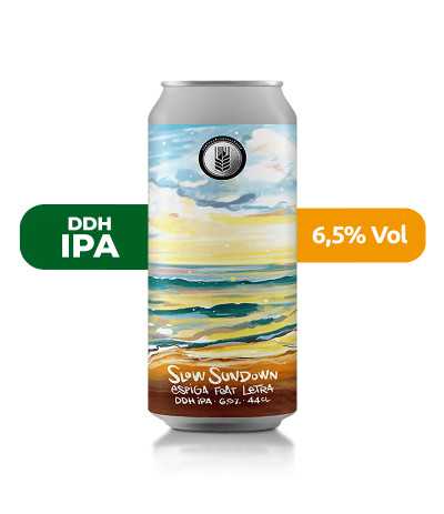 Cerveza Slow Sundown de Espiga, de estilo DDH IPA y con un 6,5% de alcohol.