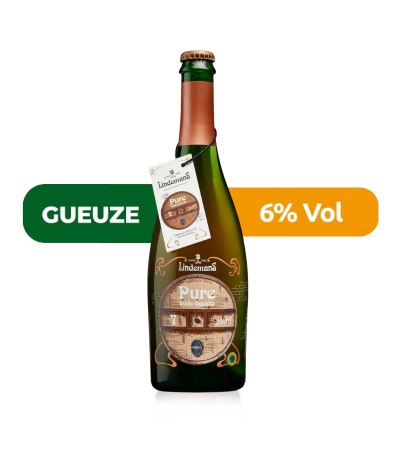 Cerveza Oude Gueuze Pure de Lindemans, de estilo Gueuze y con un 6% de alcohol.