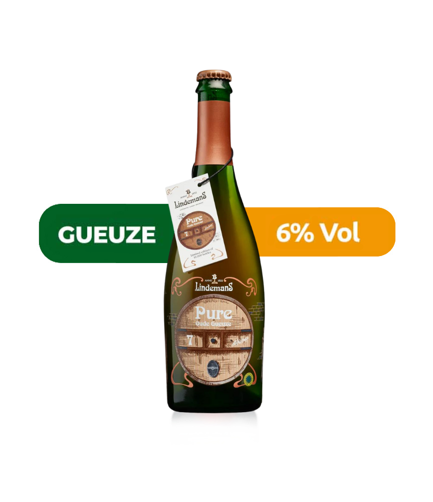 Cerveza Oude Gueuze Pure de Lindemans, de estilo Gueuze y con un 6% de alcohol.