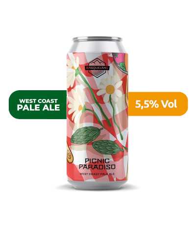 Cerveza Picninc Paradiso de Basqueland, de estilo West Coast Pale Ale y con un 5,5% de alcohol.