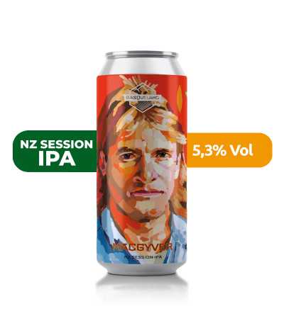 Cerveza Macgyver de Basqueland, de estilo NZ Session IPA y con un 5,3% de alcohol.