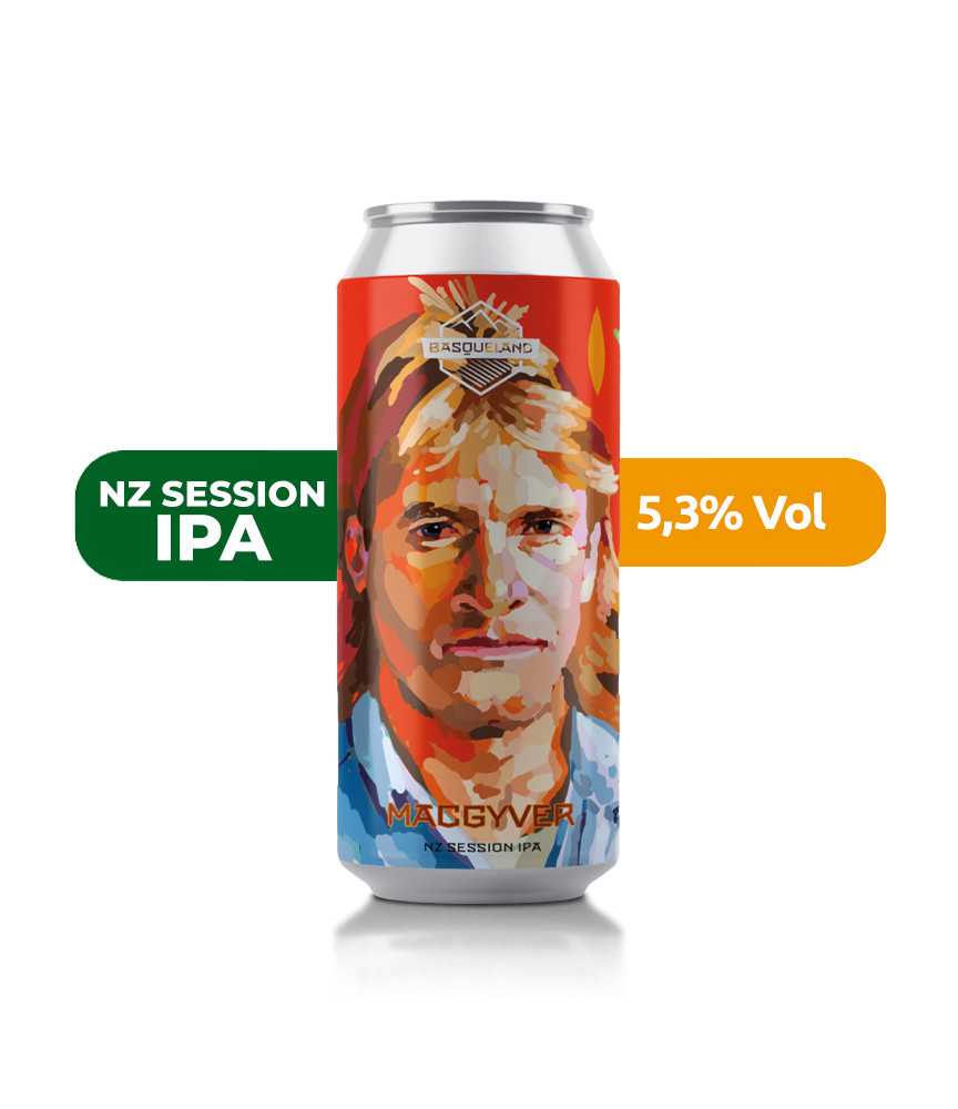 Cerveza Macgyver de Basqueland, de estilo NZ Session IPA y con un 5,3% de alcohol.