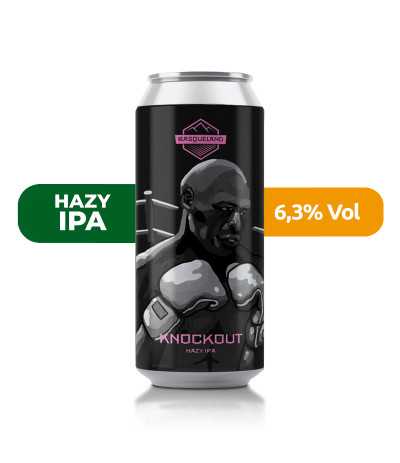 Cerveza Knockout de Basqueland, de estilo Hazy IPA y con un 6,3% de alcohol.