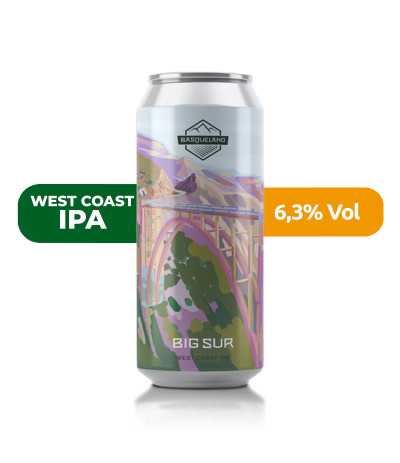 Cerveza Big Sur de Basqueland, de estilo West Coast IPA y con un 6,3% de alcohol.