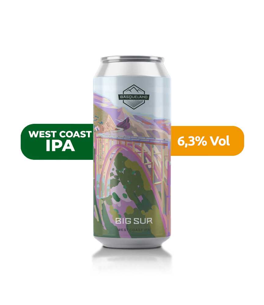 Cerveza Big Sur de Basqueland, de estilo West Coast IPA y con un 6,3% de alcohol.